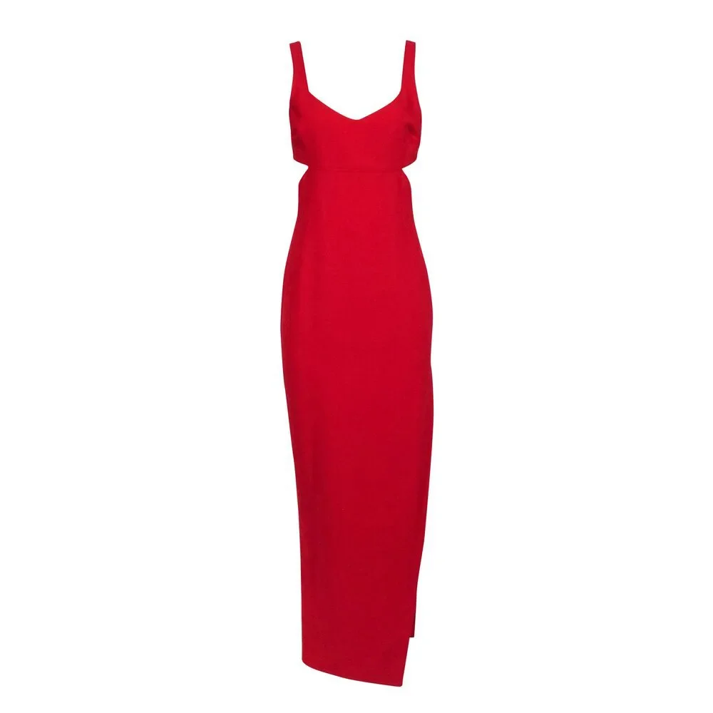 Likely S- Red Sleeveless Side Cut Out High Slit Gown Sz 8